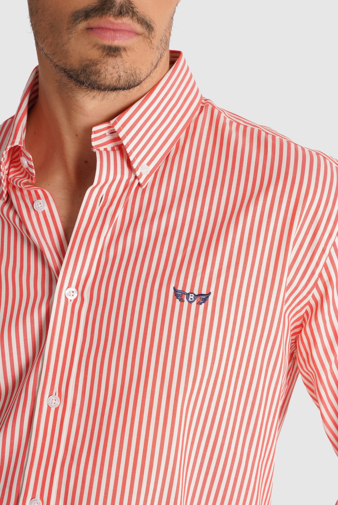 RED LONG SLEEVE REGULAR FIT MR SHIRT. BLUE