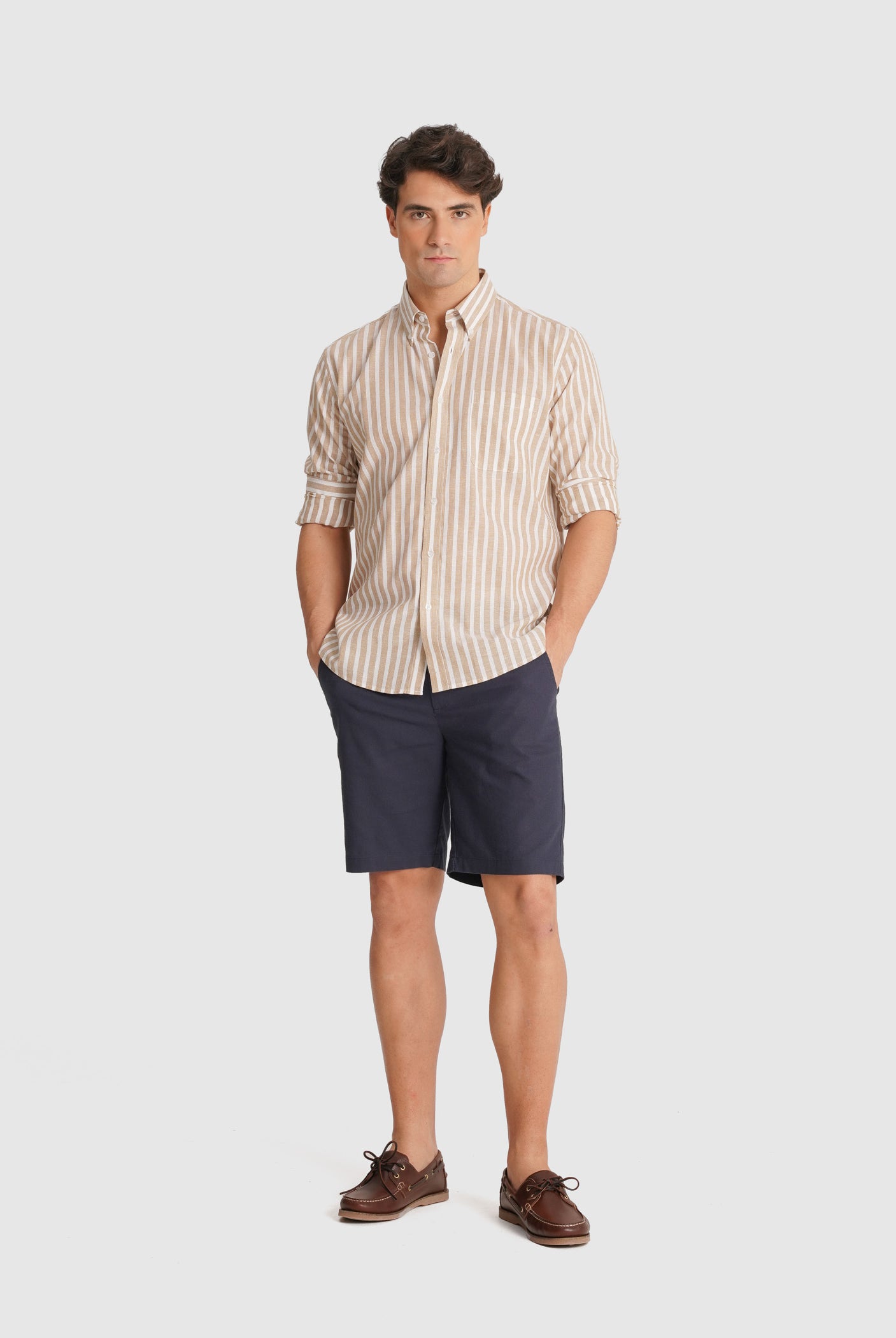 BEIGE LONG SLEEVE REGULAR FIT MR SHIRT. BLUE