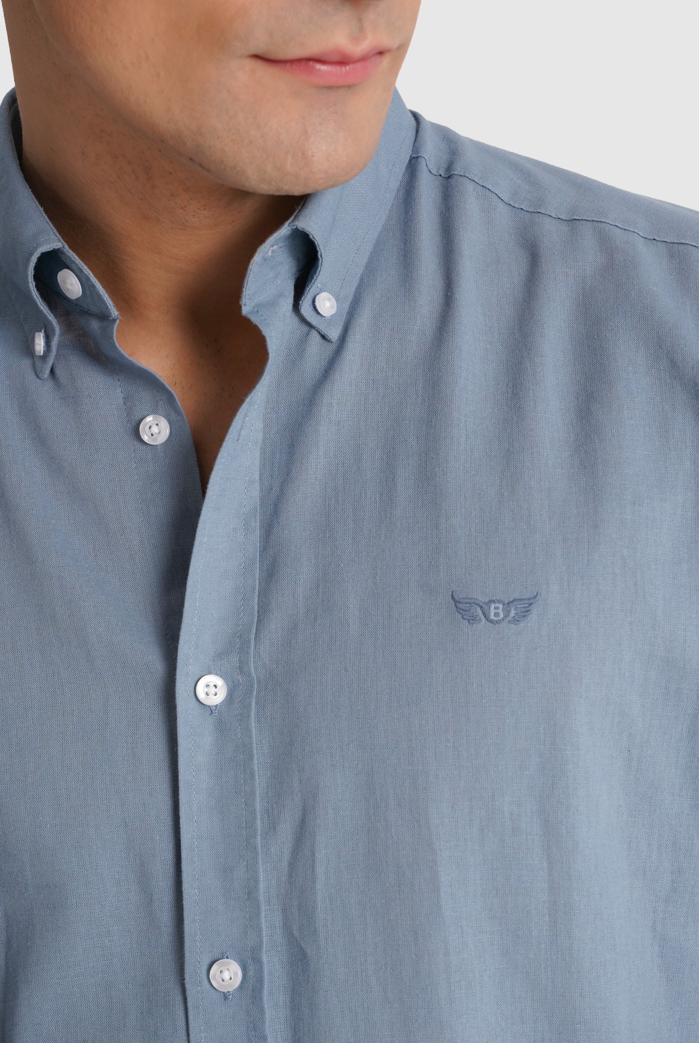 BLUE LONG SLEEVE REGULAR FIT MR SHIRT. BLUE