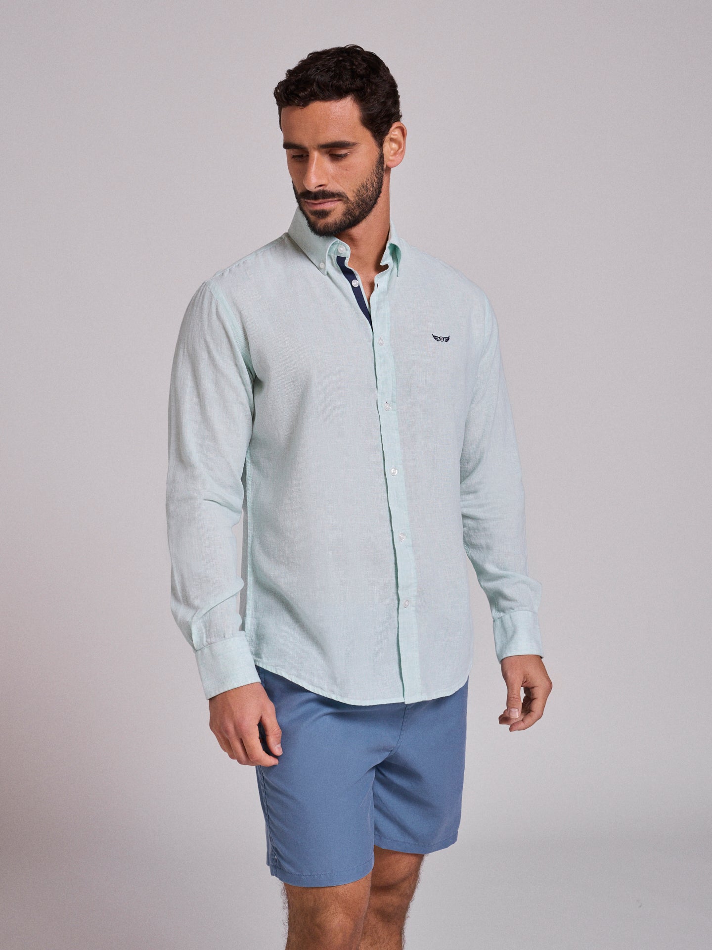 GREEN LINEN SHIRT LONG SLEEVE REGULAR FIT MR. BLUE