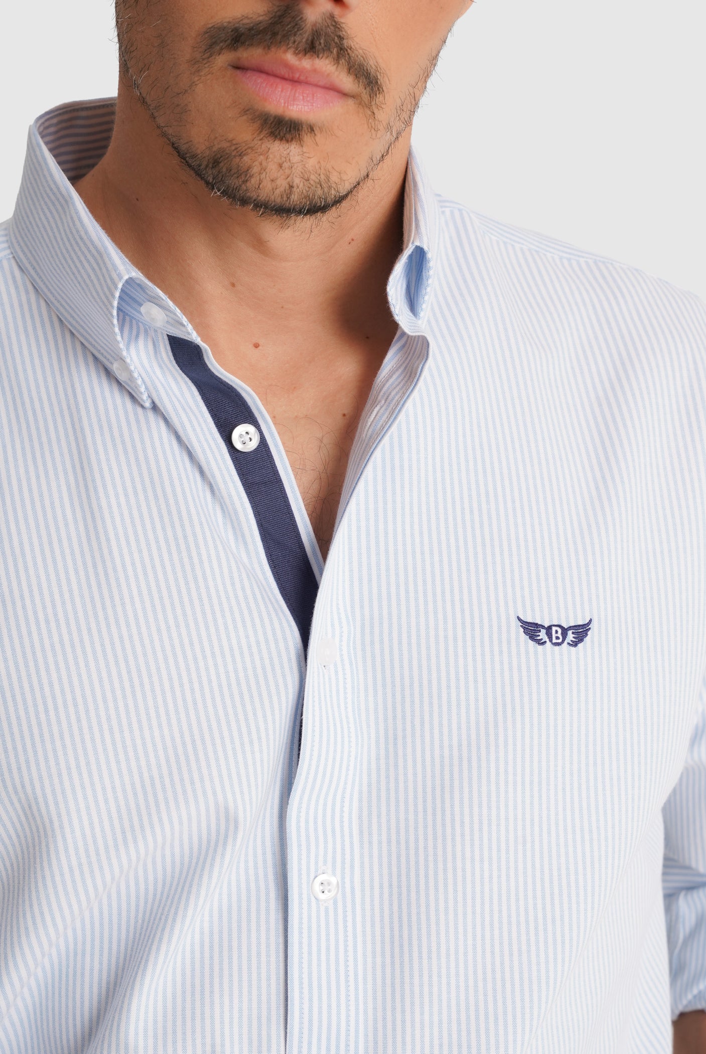 BLUE LONG SLEEVE REGULAR FIT MR SHIRT. BLUE