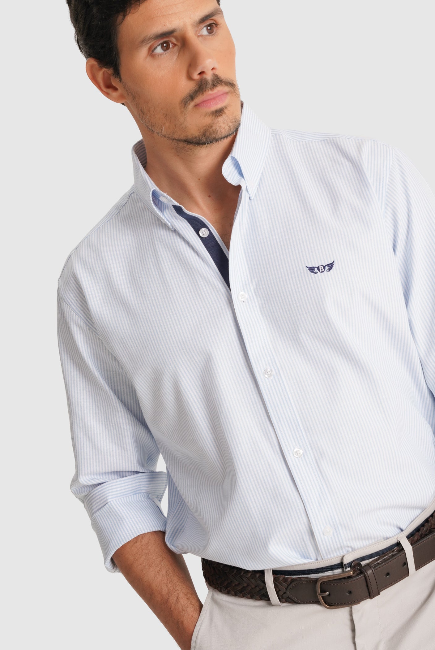 BLUE LONG SLEEVE REGULAR FIT MR SHIRT. BLUE