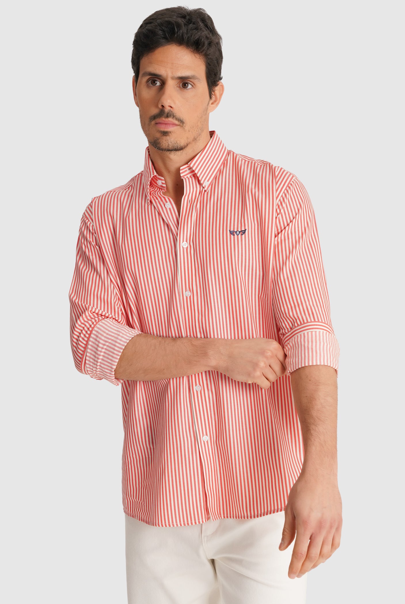 RED LONG SLEEVE REGULAR FIT MR SHIRT. BLUE