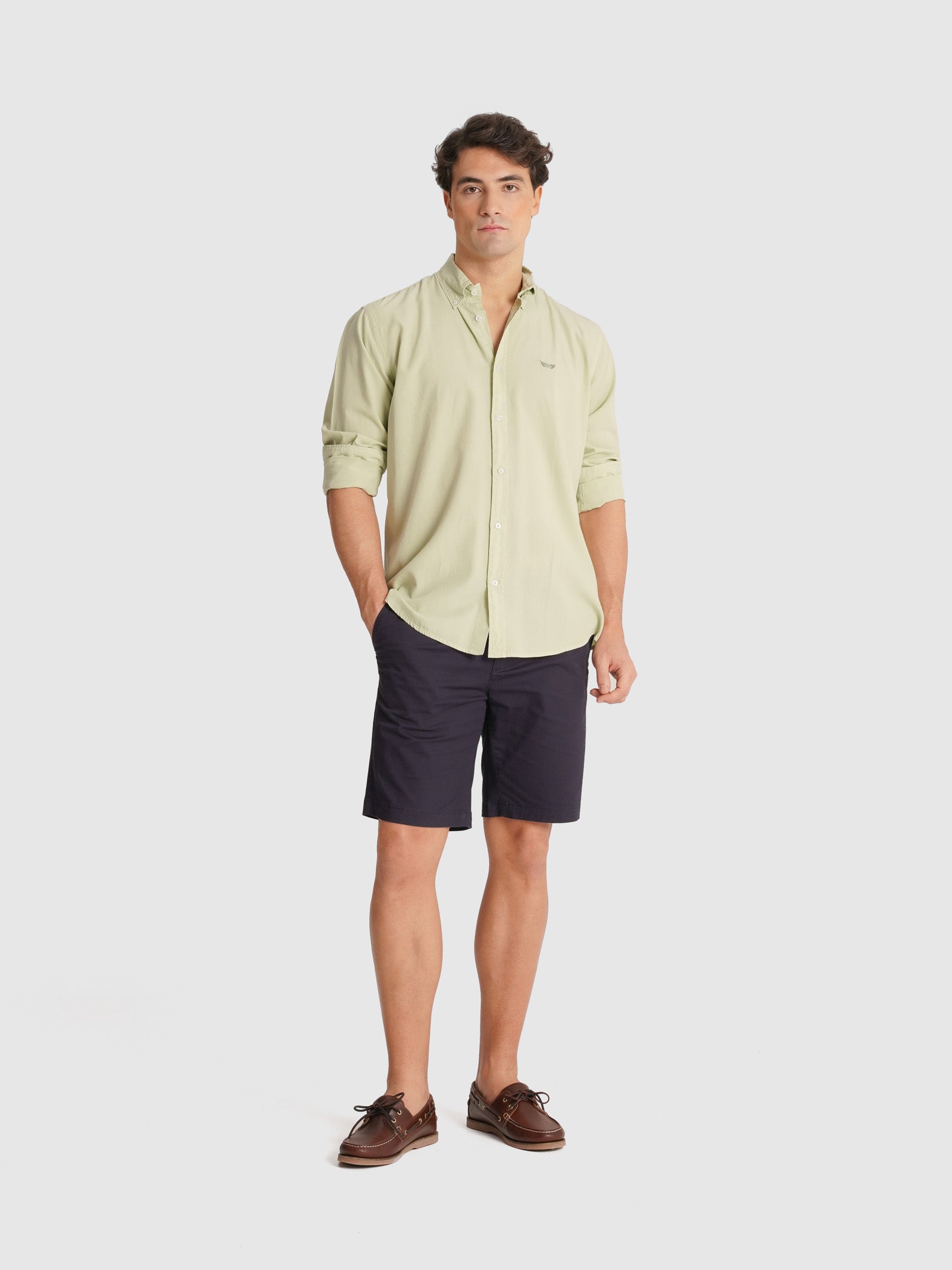 CAMISA POPELINE VERDE MANGA COMPRIDA REGULAR FIT MR. BLUE