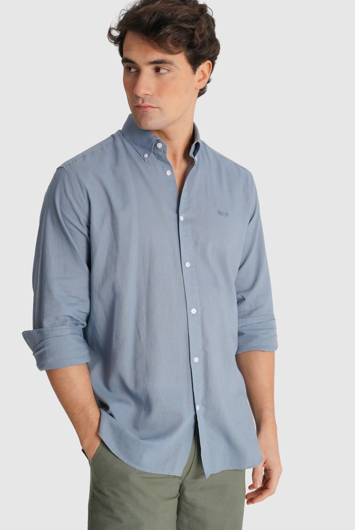 BLUE LONG SLEEVE REGULAR FIT MR SHIRT. BLUE