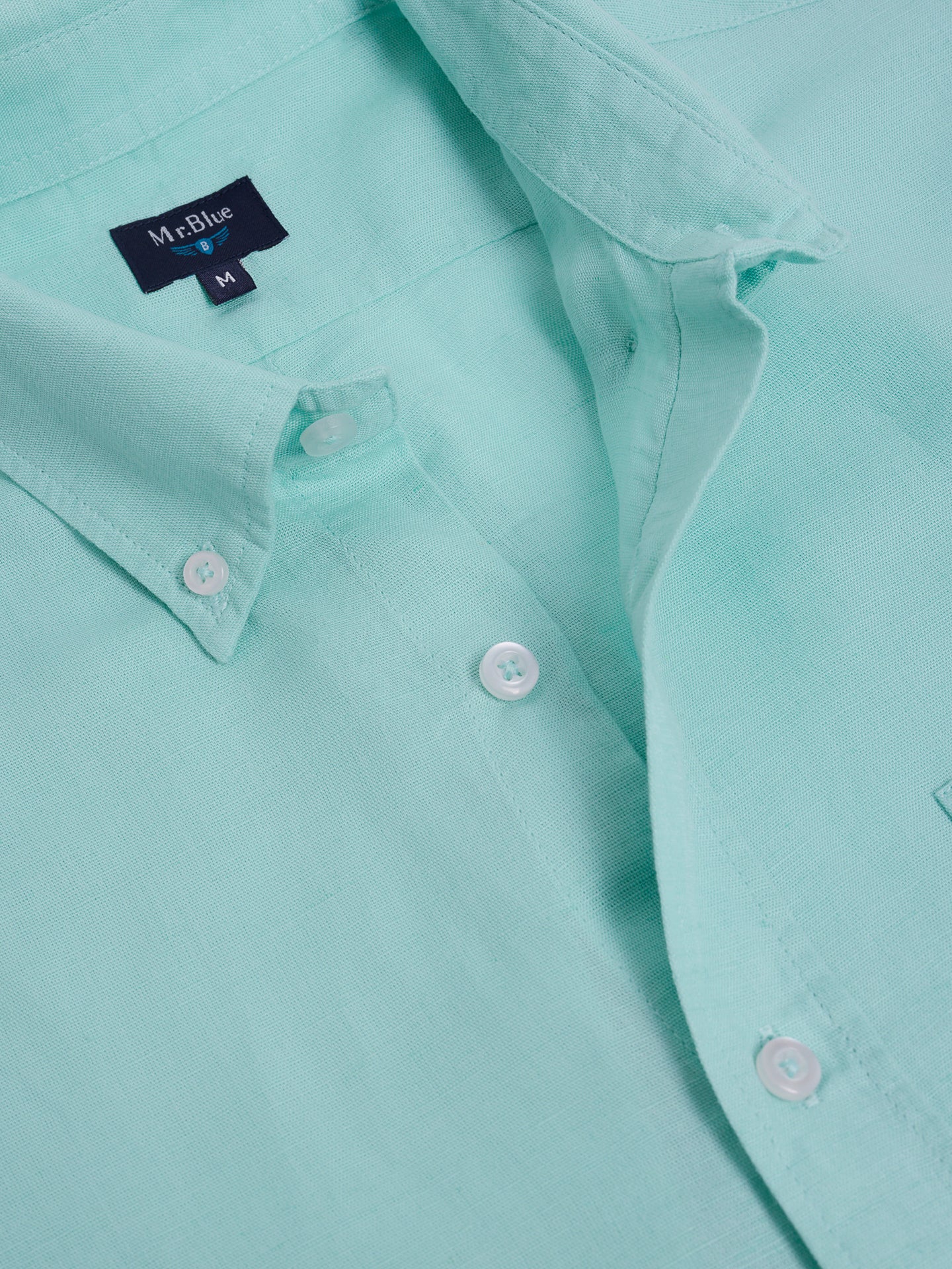 Camisa Linho Azul Manga Curta Regular Fit Mr. Blue