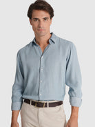 TAILORED FIT LONG SLEEVE BLUE COTTON SHIRT MARK BELLUCCI