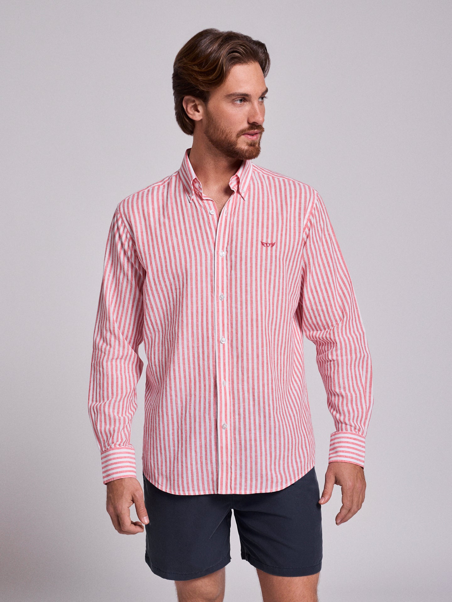 Camisa Linho Vermelha Manga Comprida Regular Fit Mr. Blue