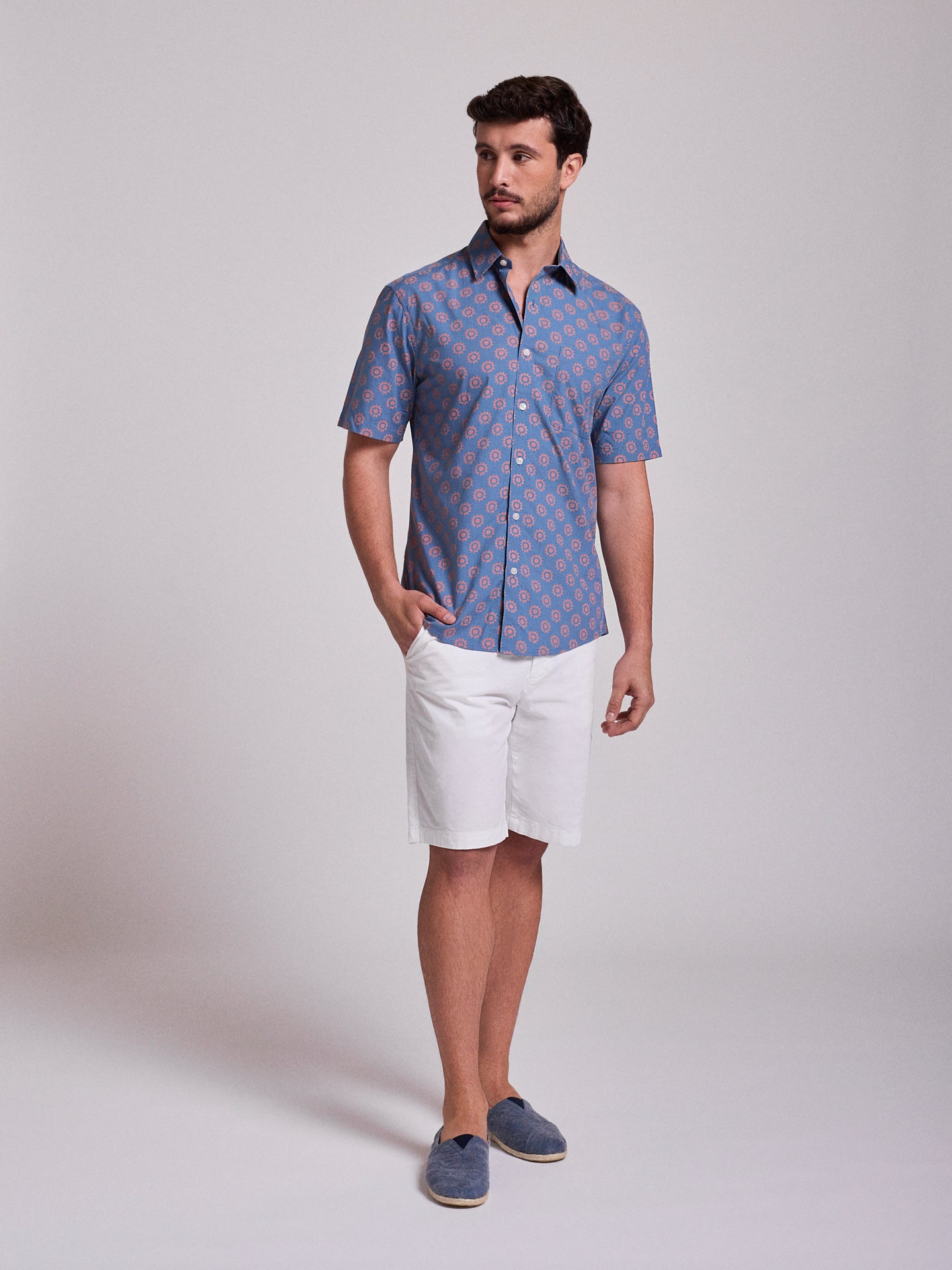 Camisa Algodão Azul Manga Curta Regular Fit Mr. Blue