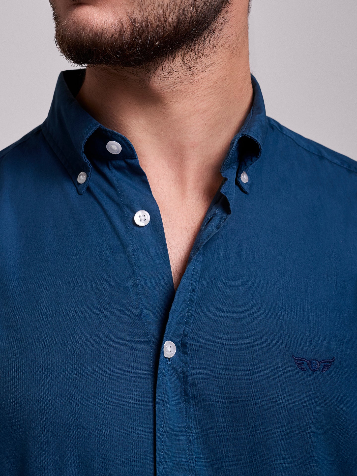 Camisa Algodão Azul Manga Comprida Regular Fit Mr. Blue