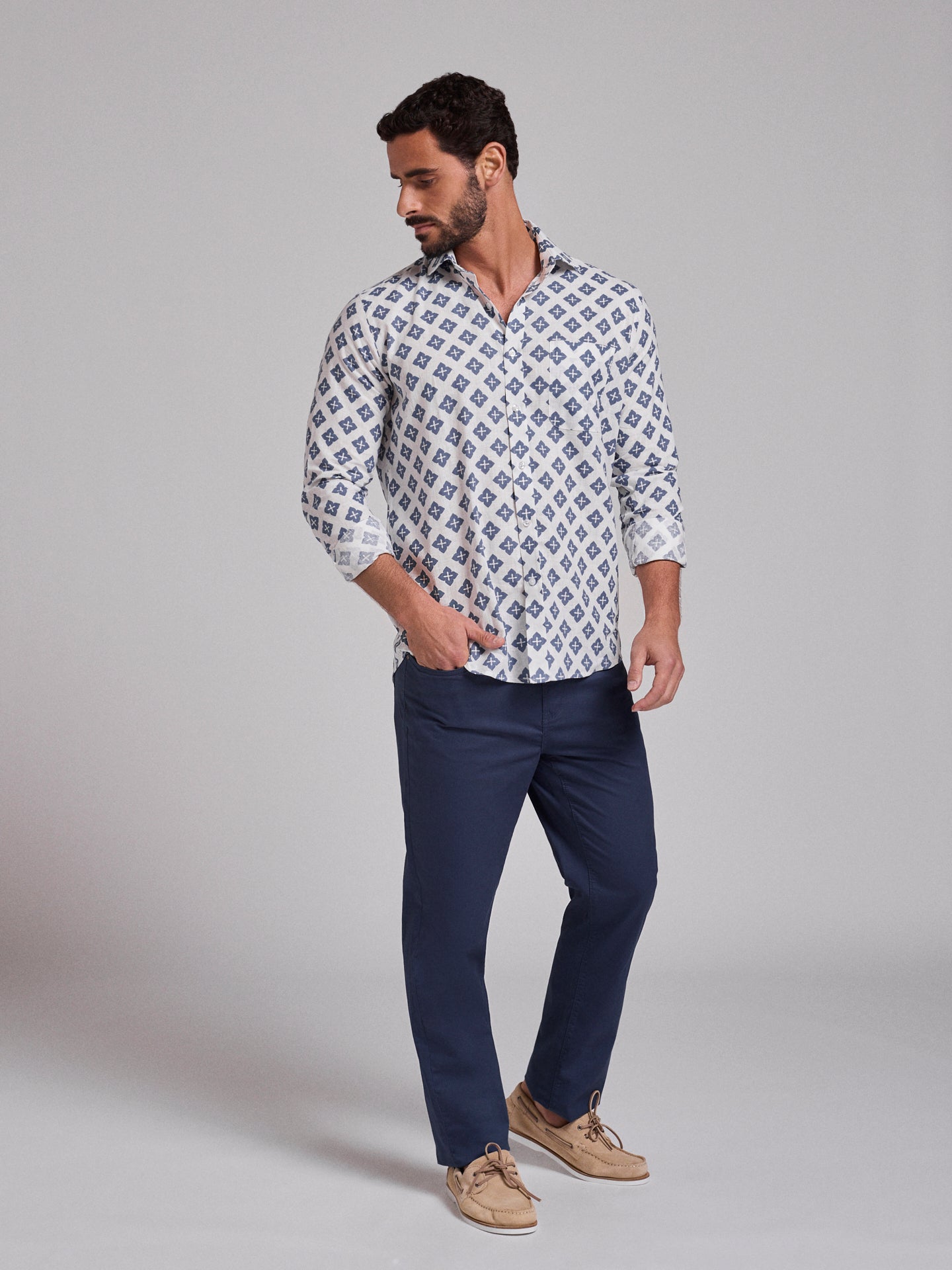 Camisa Linho Azul Manga Comprida Regular Fit Mr. Blue