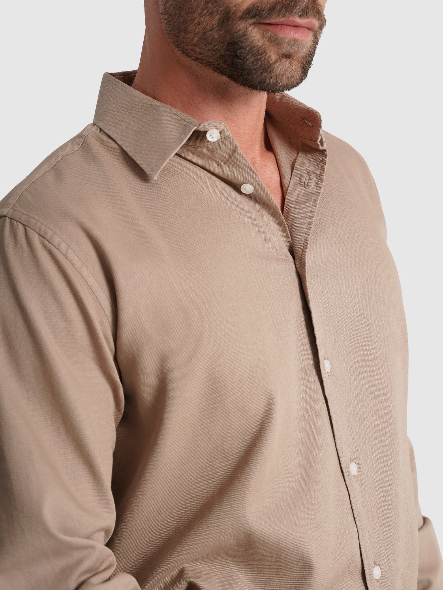 Camisa Algodão Bege Manga Comprida Regular Fit Mr. Blue