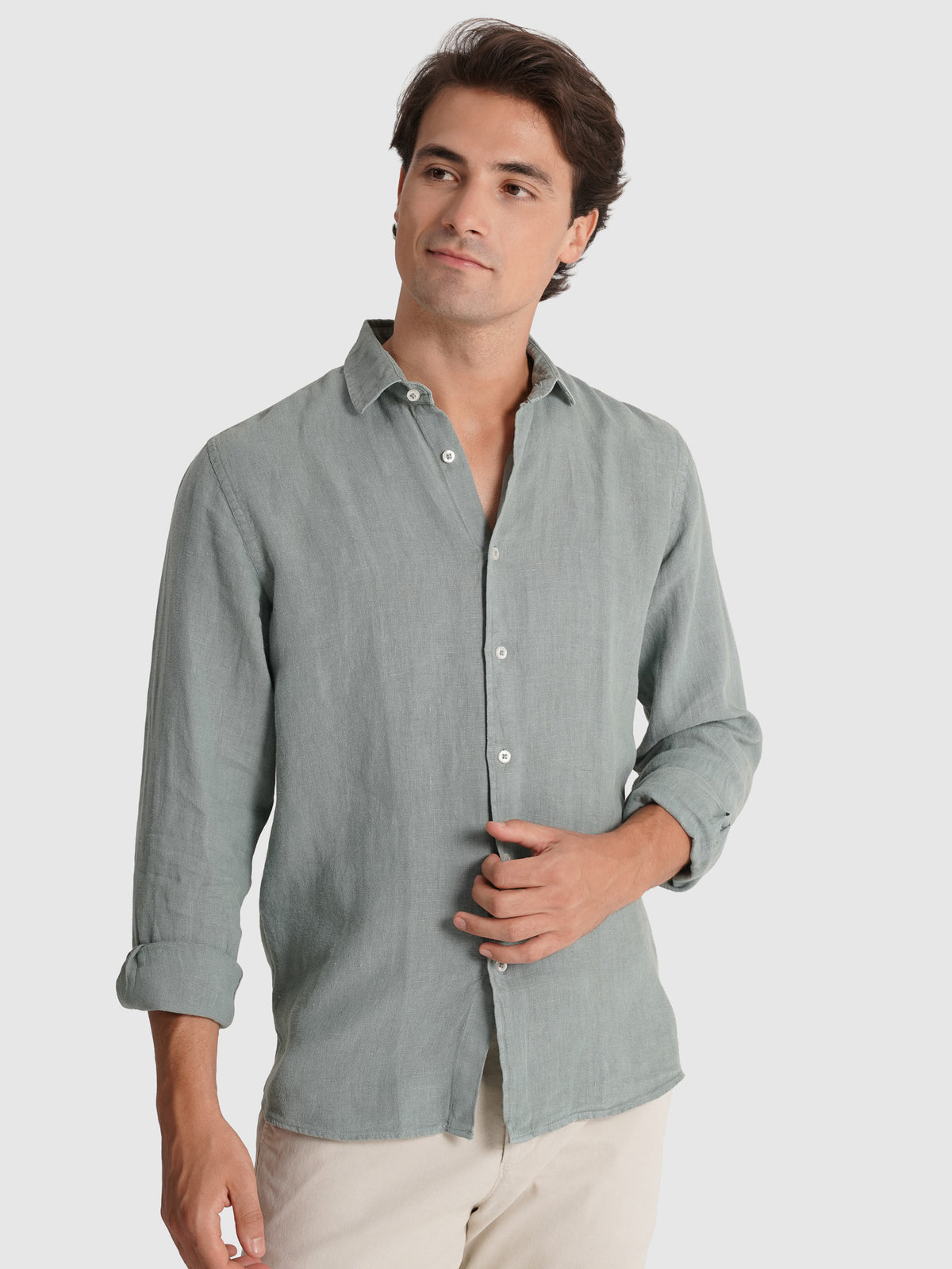 CAMISA LINO VERDE MANGA LARGA SASTRERÍA MARK BELLUCCI