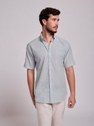 Camisa Linho Verde Manga Curta Regular Fit Mr. Blue