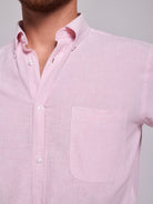Camisa Linho Rosa Manga Curta Regular Fit Mr. Blue