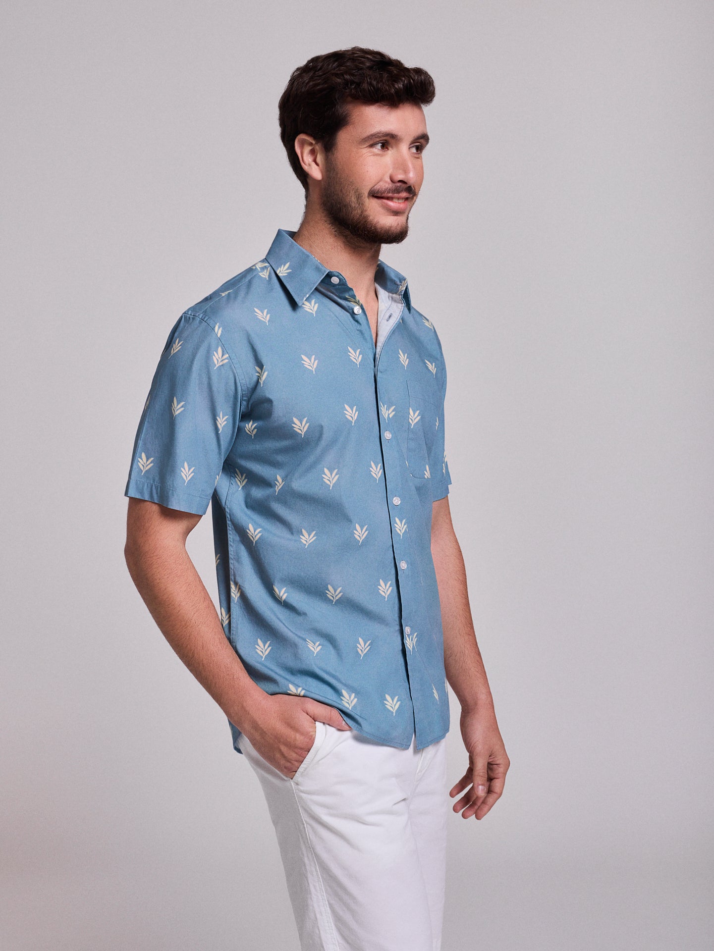 Camisa Algodão Azul Manga Curta Regular Fit Mr. Blue