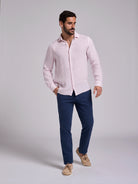 Camisa Linho Rosa Manga Comprida Tailored Fit Mr. Blue