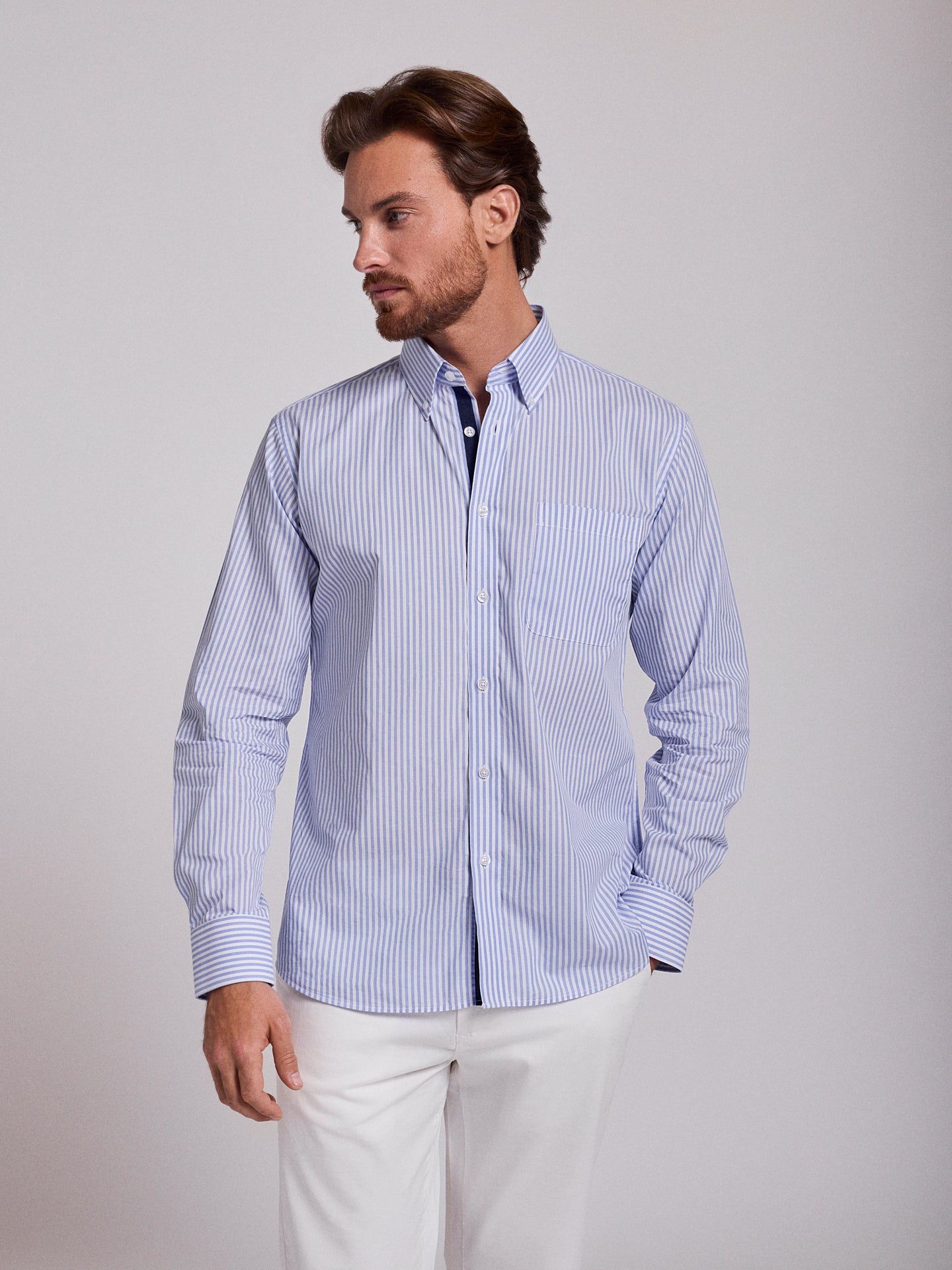 Camisa Algodão Azul Manga Comprida Regular Fit Mr. Blue