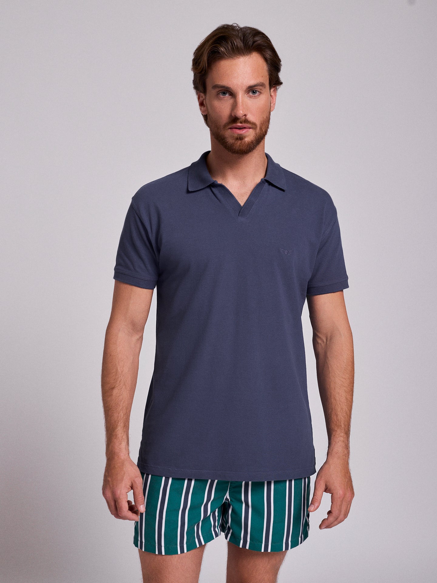 Polo Algodão Azul Manga Curta Regular Fit Mr. Blue