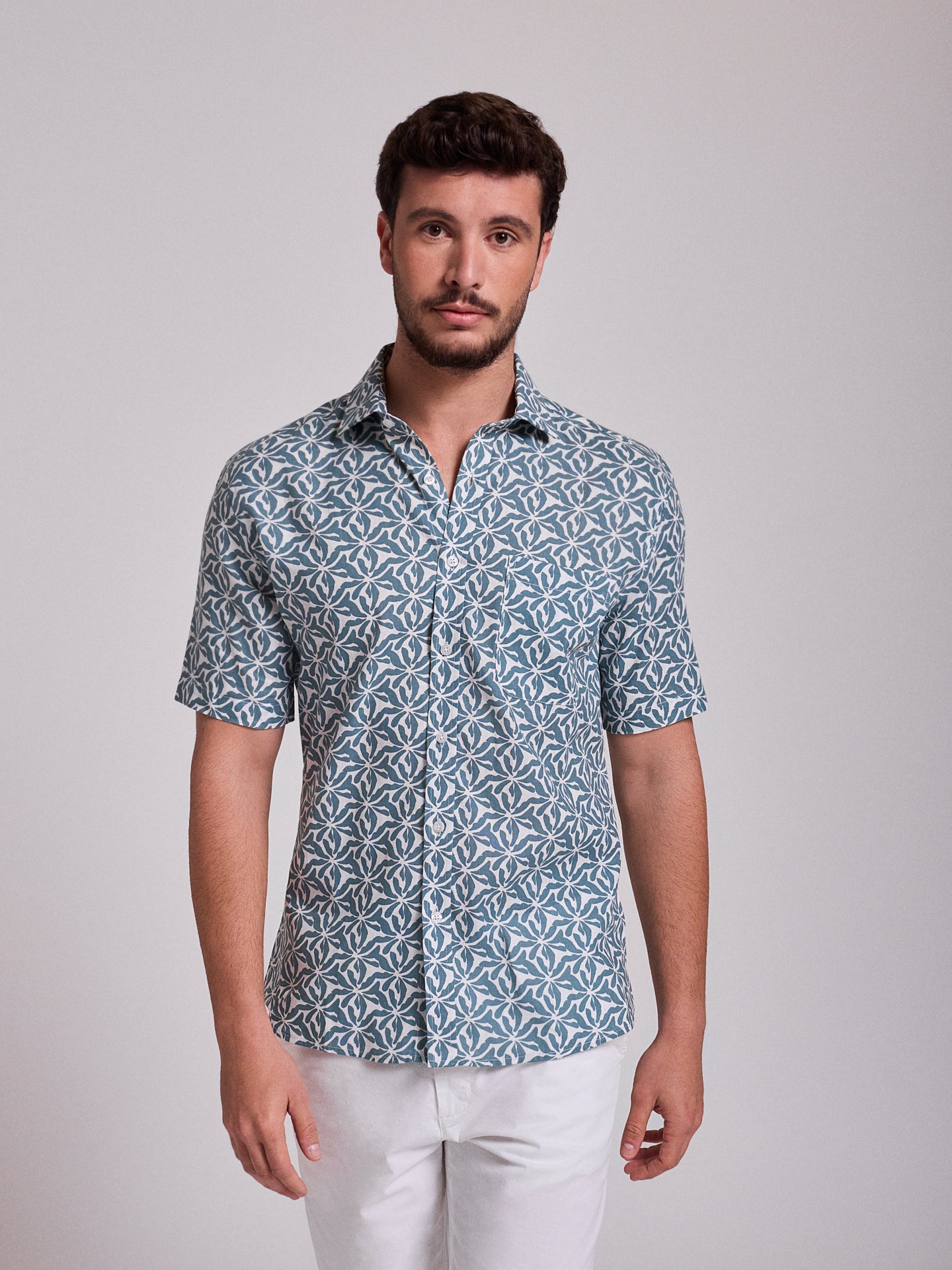 Camisa Linho Verde Manga Curta Regular Fit Mr. Blue