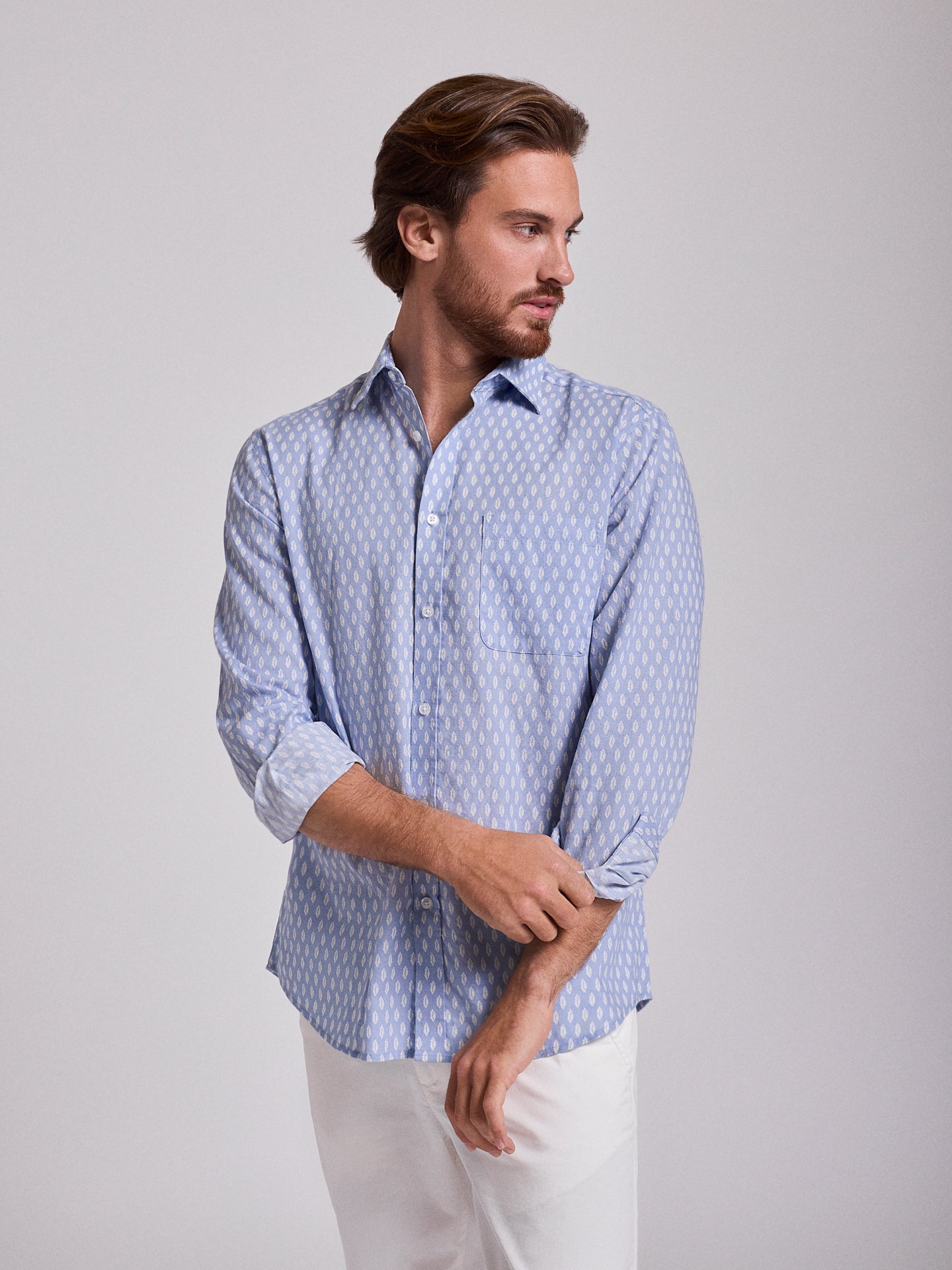 Camisa Linho Azul Manga Comprida Regular Fit Mr. Blue