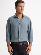 Camisa Tailored Fit Linho Azul Mr. Blue