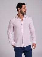 Camisa Linho Rosa Manga Comprida Tailored Fit Mr. Blue