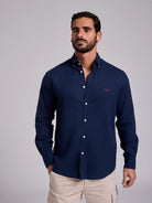 Camisa Linho Azul Manga Comprida Regular Fit Mr. Blue