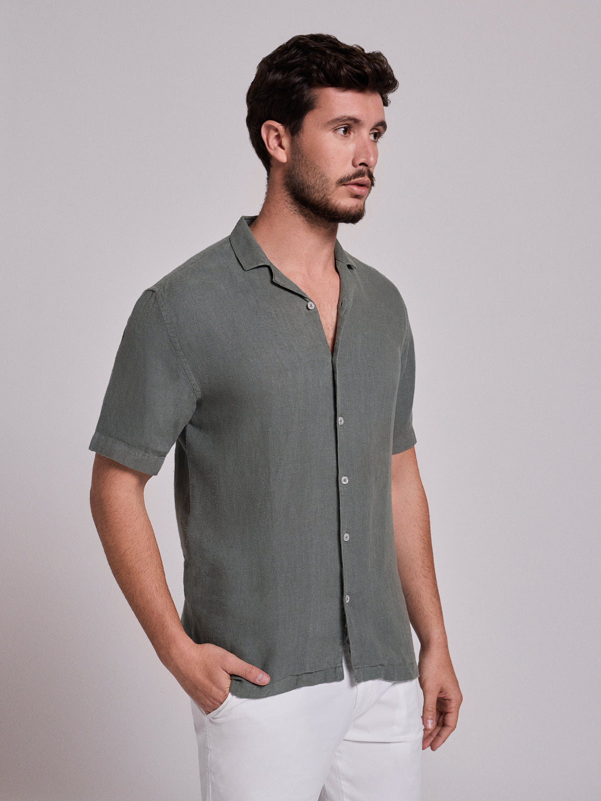 CAMISA LINHO VERDE MANGA CURTA REGULAR FIT MARK BELLUCCI