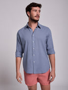 Camisa Linho Azul Manga Comprida Slim Fit Mr. Blue