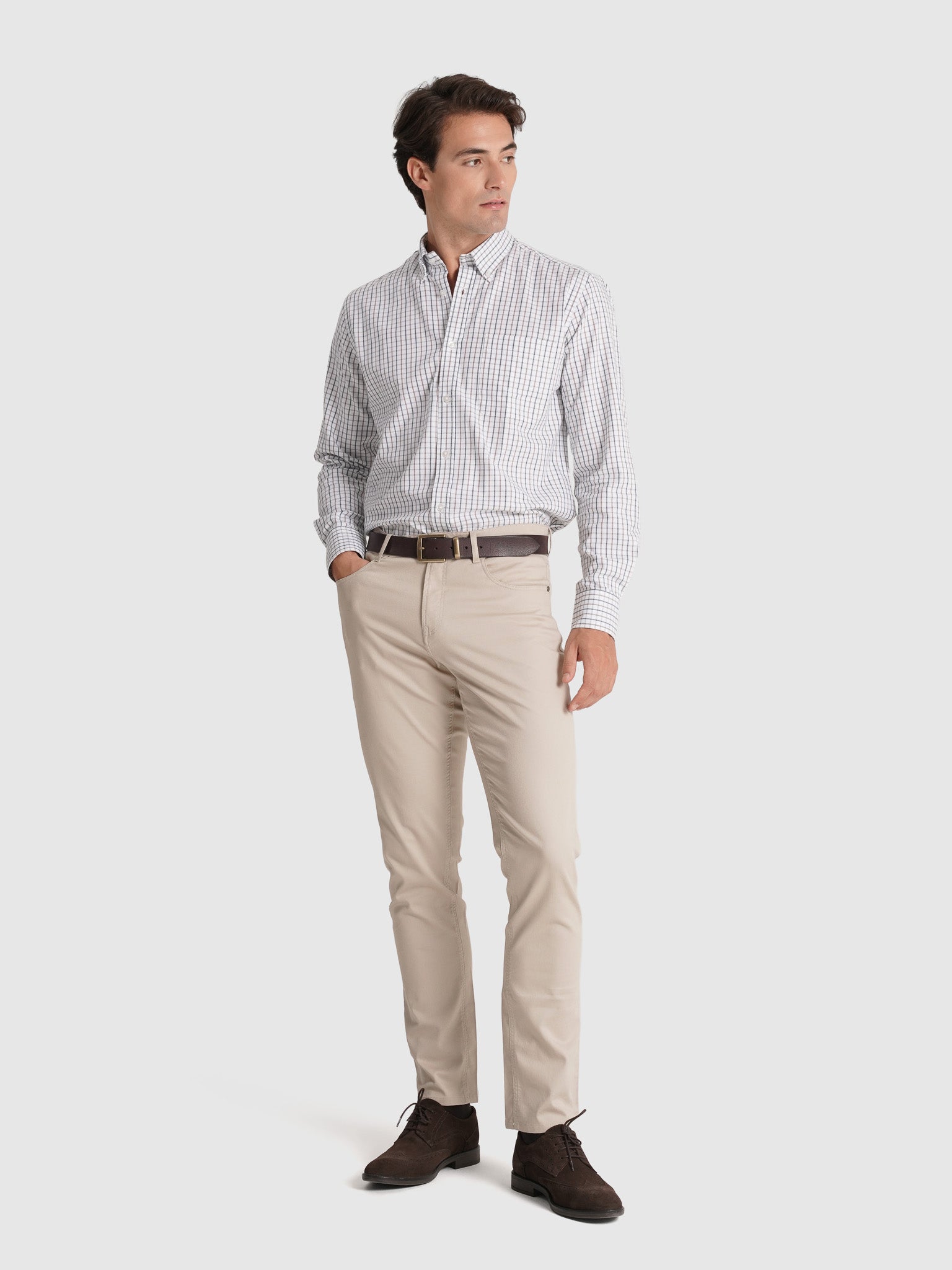 Calça Algodão Beges Regular Fit Mr. Blue