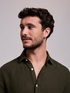 GREEN LINEN SHIRT LONG SLEEVE TAILORED FIT MARK BELLUCCI