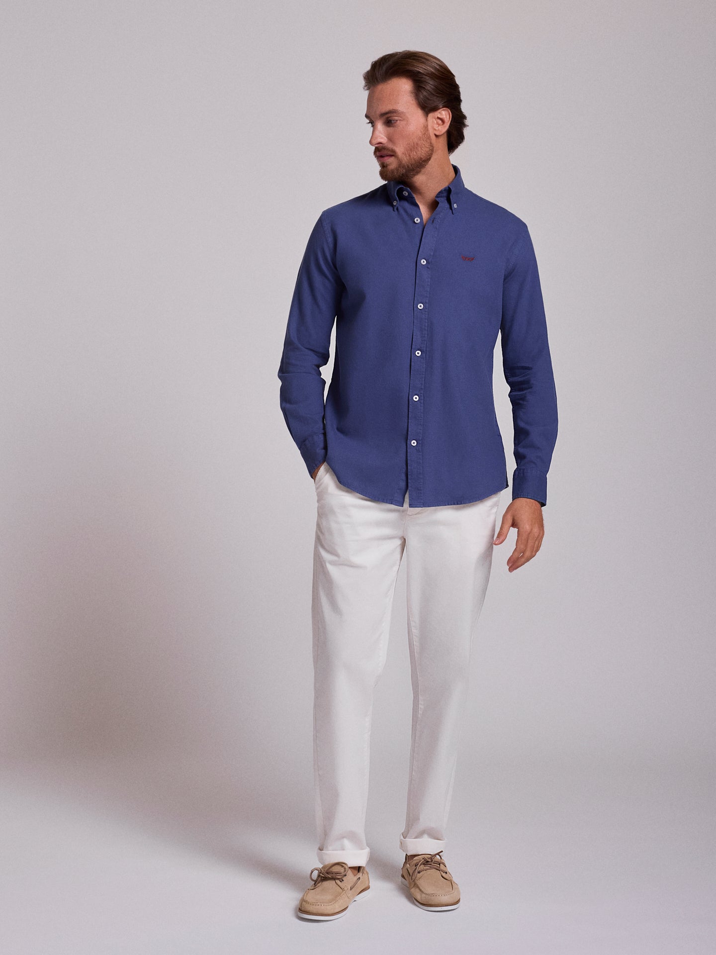 Camisa Algodão Azul Manga Comprida Regular Fit Mr. Blue