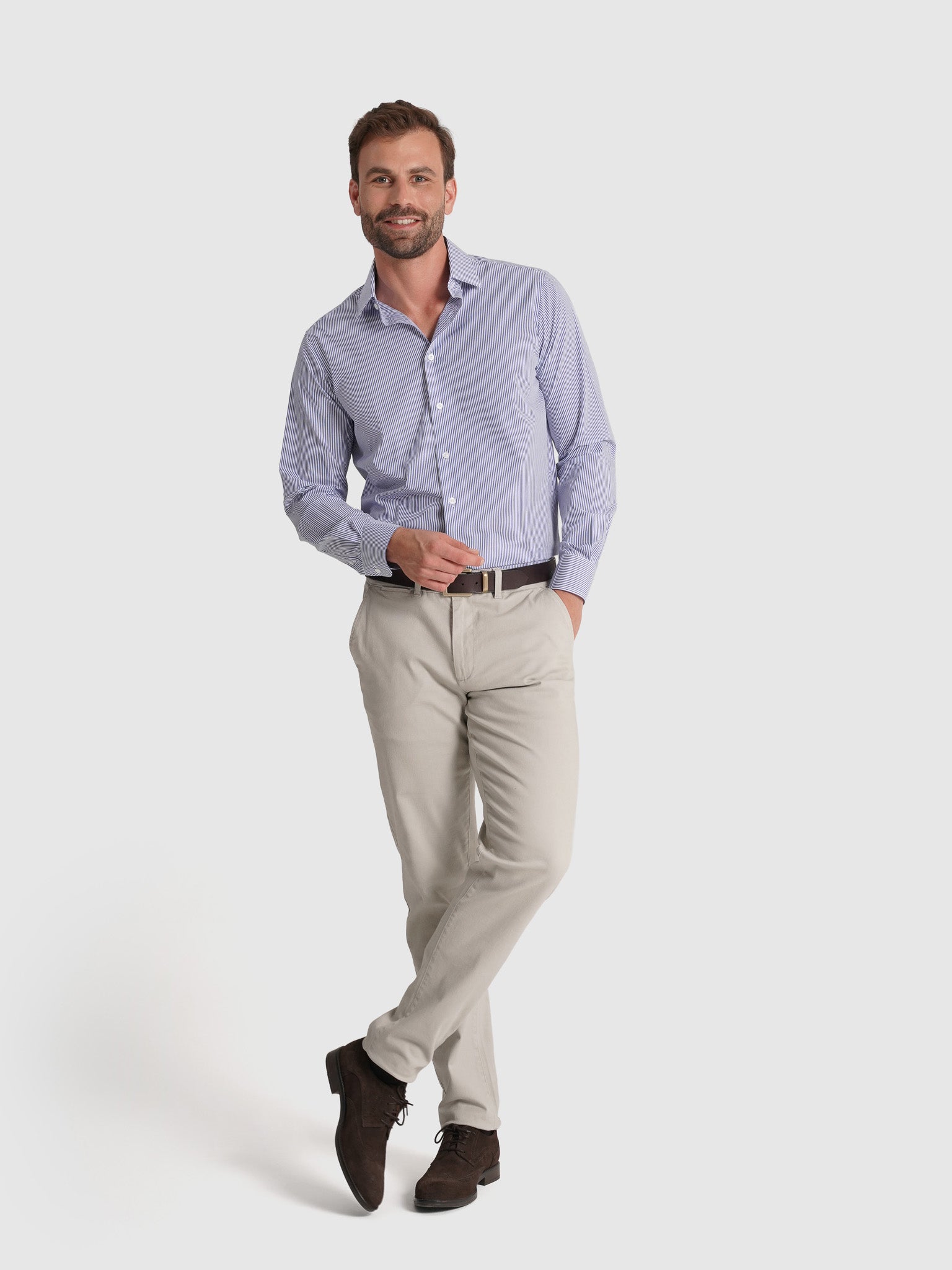 Camisa Algodão Azul Manga Comprida Classic Fit Mr. Blue