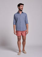 Camisa Linho Azul Manga Comprida Slim Fit Mr. Blue