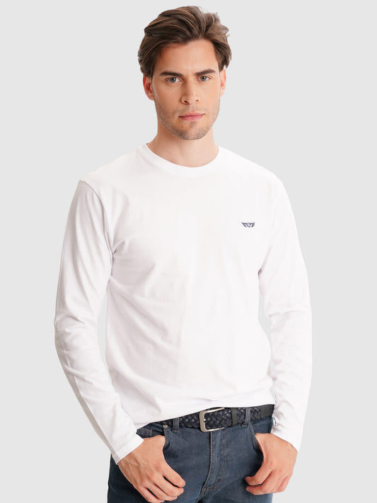 CAMISETA DE ALGODÓN BLANCA MANGA LARGA REGULAR FIT MR. AZUL