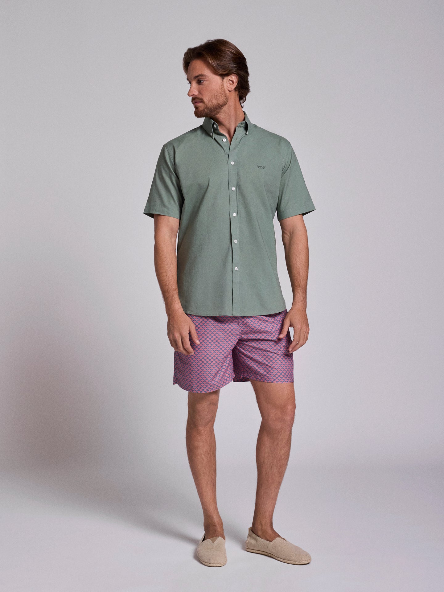 Camisa Linho Verde Manga Curta Regular Fit Mr. Blue