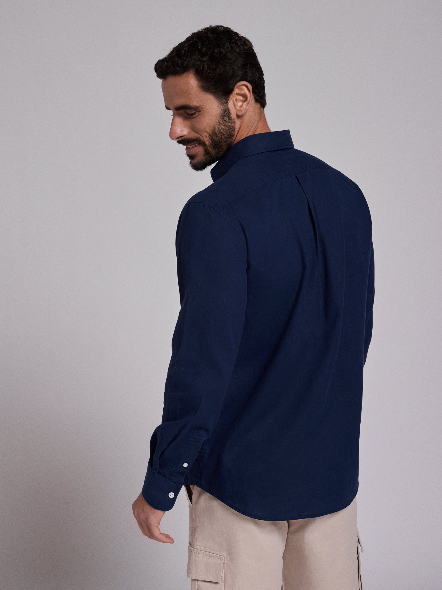 Camisa Linho Azul Manga Comprida Regular Fit Mr. Blue