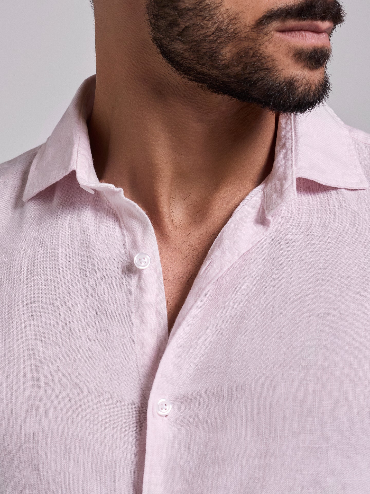 Camisa Linho Rosa Manga Comprida Tailored Fit Mr. Blue