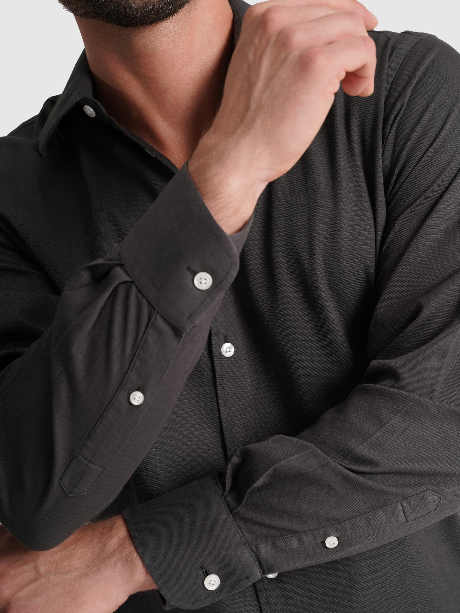 Camisa Algodão Cinzenta Manga Comprida Regular Fit Mr. Blue