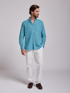 Camisa Linho Azul Manga Comprida Regular Fit Mr. Blue