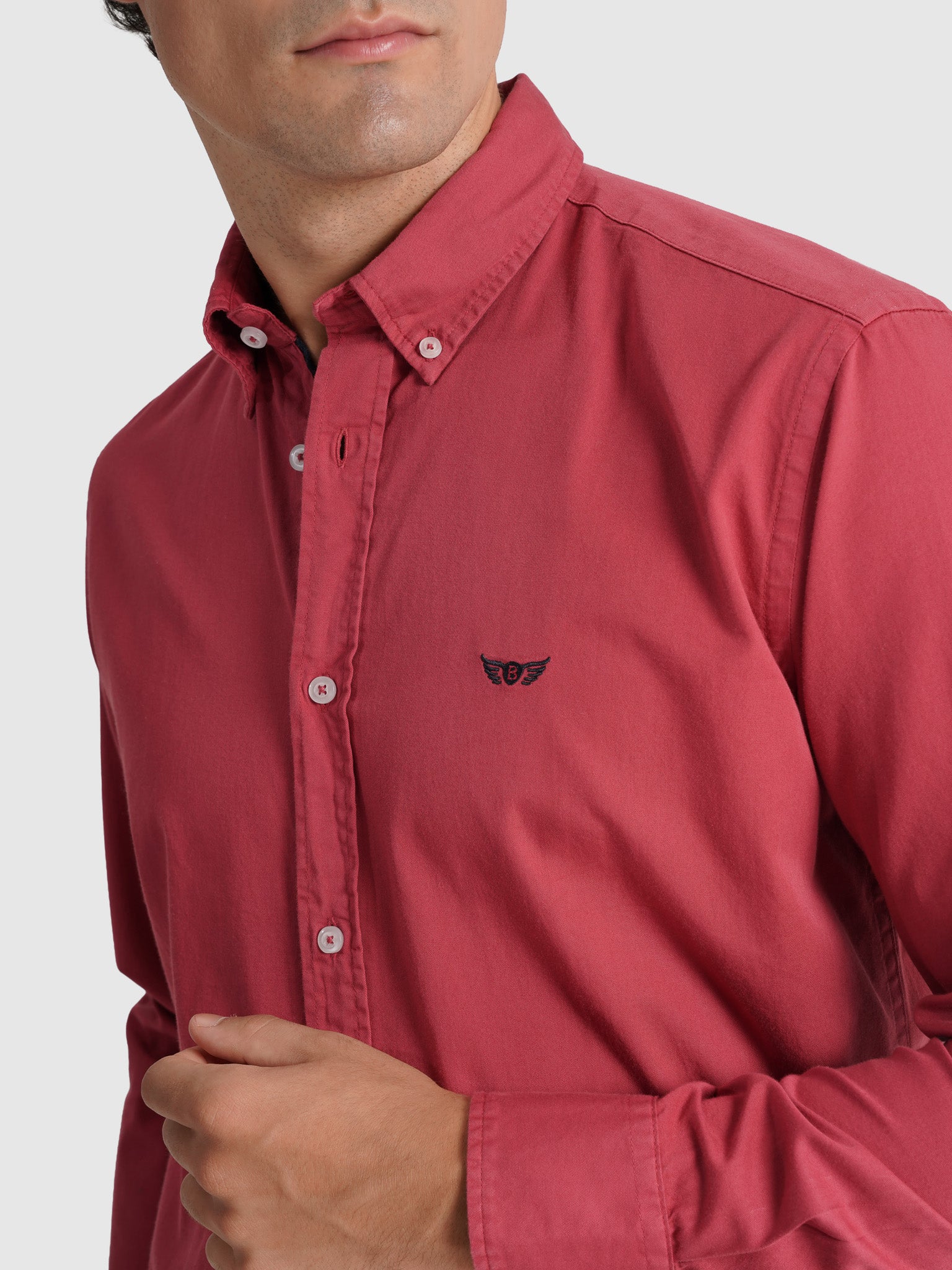 Camisa Algodão Vermelha Manga Comprida Regular Fit Mr. Blue