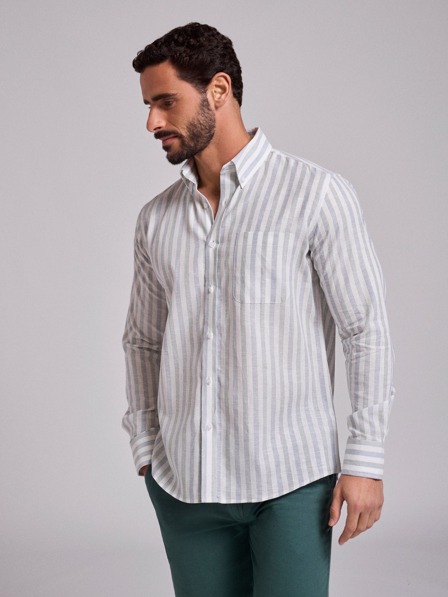 Camisa Linho Verde Manga Comprida Regular Fit Mr. Blue