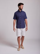 Camisa Algodão Azul Manga Curta Regular Fit Mr. Blue