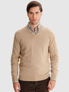 PULLOVER FINO BEGE COM COTOVELEIRA REGULAR FIT MR. BLUE