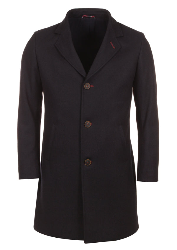 SOBRETUDO LÃ LISO COMPRIDO COM DETALHE NA GOLA - Mr Blue