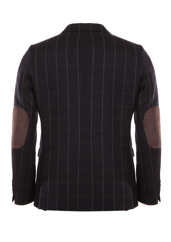 Blazer de lã com quadrados grandes azul - Mr Blue